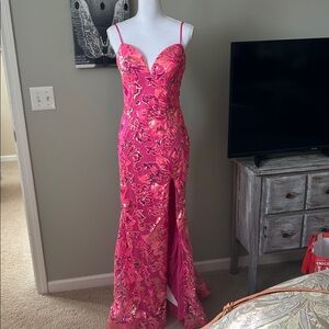 Elegant Pink Floral Prom Dress